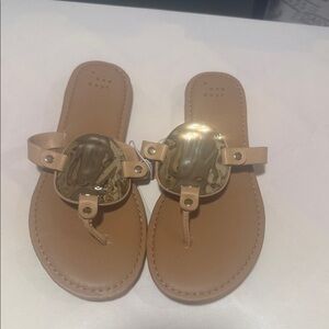 Tan Sandals with Gold Accents Size 6.5, 8.5.